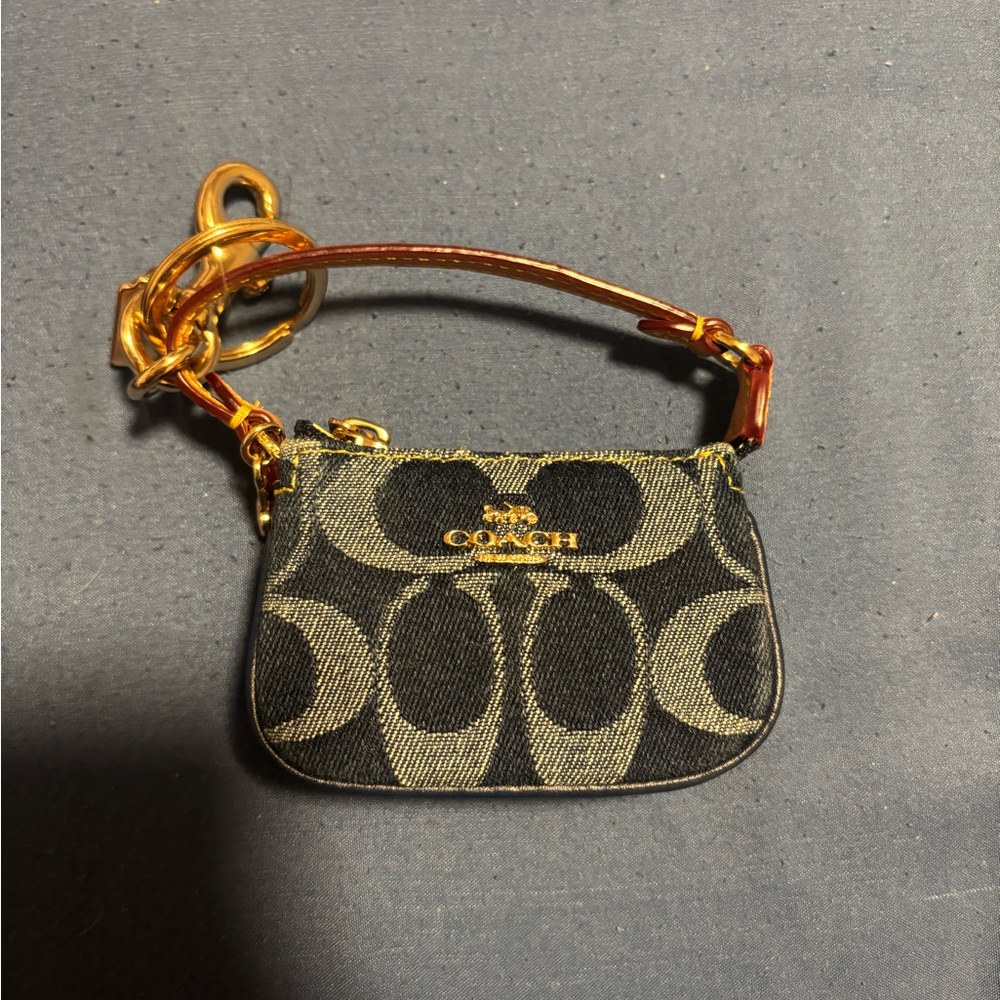 Coach Black and Gold Signature Keychain Pouch